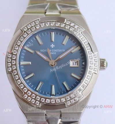AAA Swiss Copy Vacheron Constantin Overseas Diamond & Sky Blue Dial Watch 33mm Small